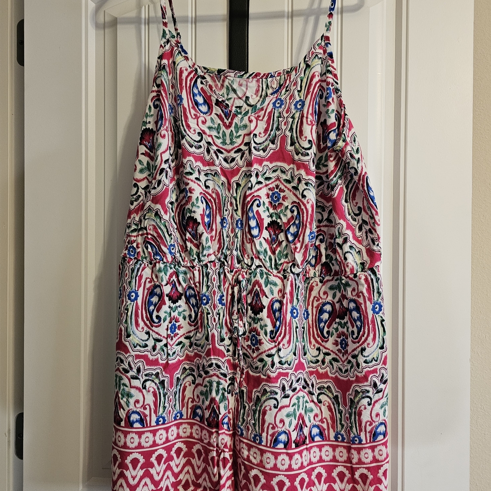 SHEIN Curve Pink and Blue Patterned Romper